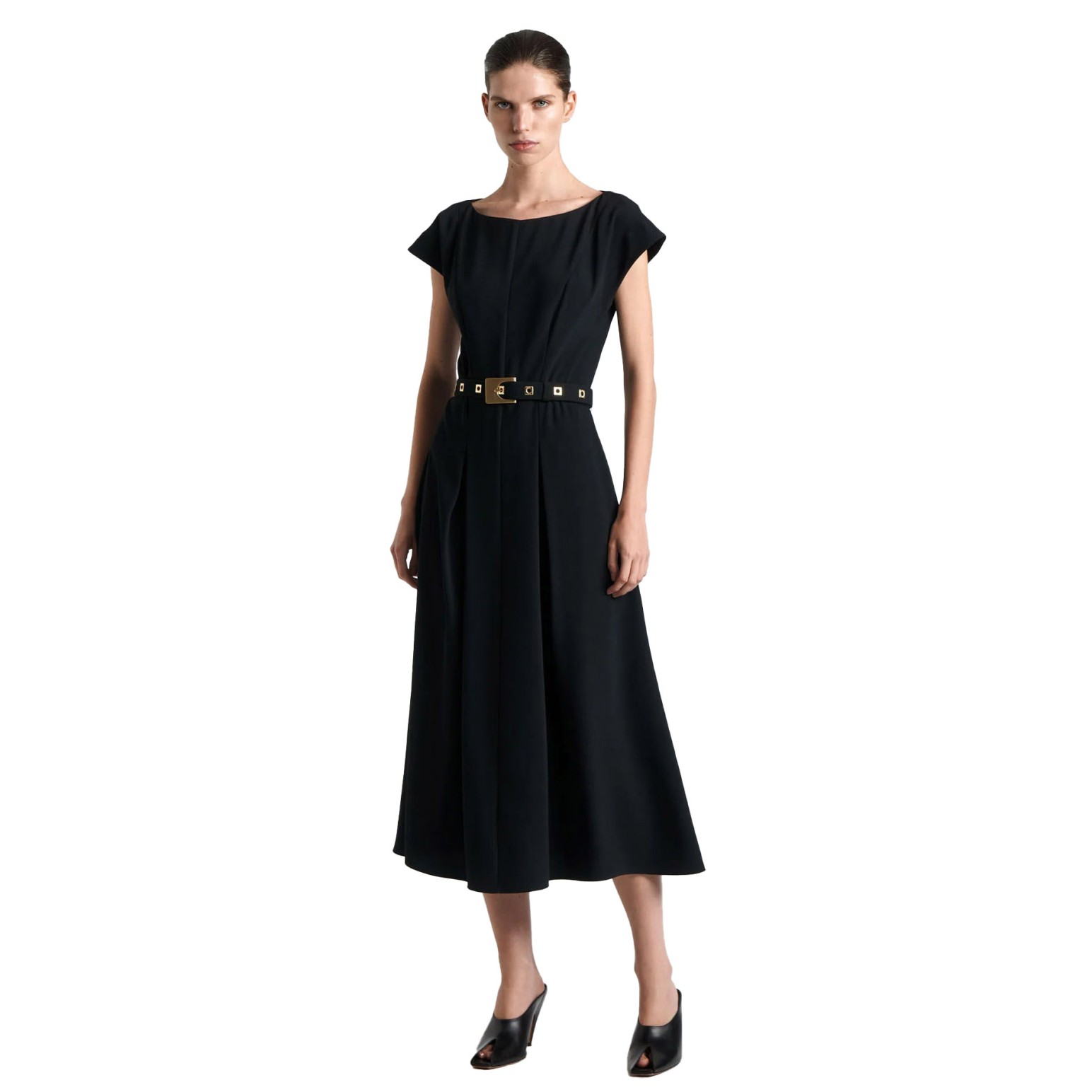 Cue Square Buckle Belted Midi Dress
